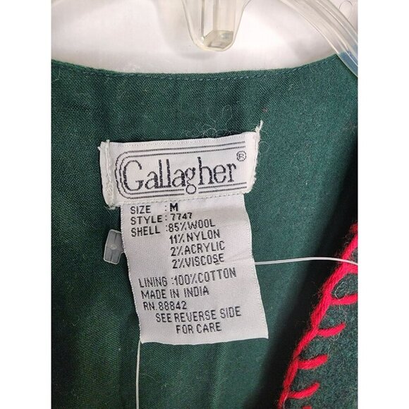 Gallagher Size Medium Wool Blend Forest Green Christmas Vest Embroidered Winter - Picture 3 of 6